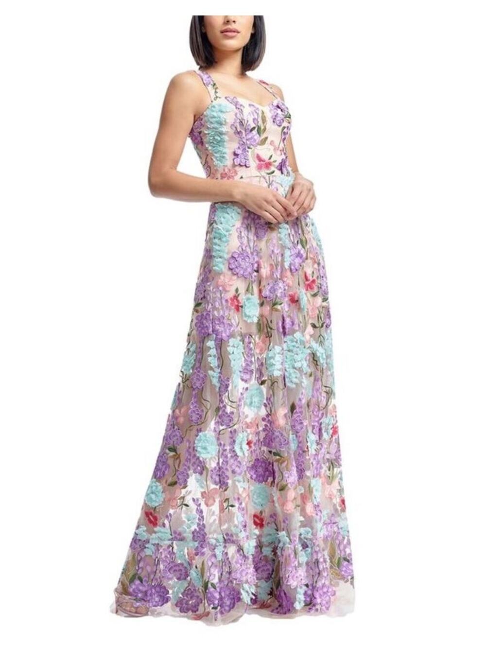 Dress The Population Anabel Floral Appliqué Chiffon Maxi Dress